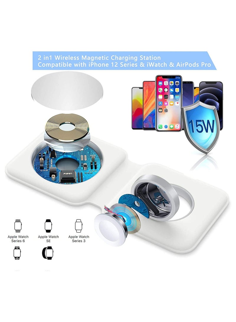 Wireless Charging Pad, Portable 2 in 1 Foldable Charging Dock Power Station for Apple Watch 7/6/5/4/3/2, Multiple Devices Wireless Charger for iPhone 13, 12, Pro, Pro Max, AirPods - Image 2