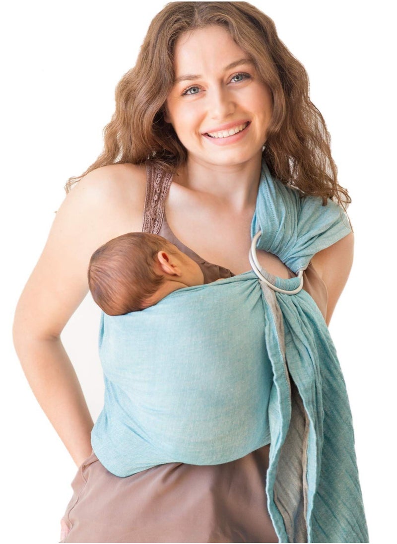 Y&D Baby Carrier Wrap, Sling and Ring Cotton Muslin Infant Carrier, Front Chest Newborn Toddler (Grey Turquoise)  - Image 1