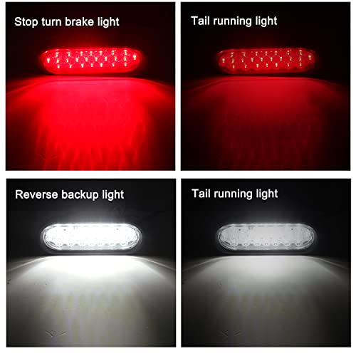 Konrali 4Pcs 6 Inch Oval Led Trailer Tail Lights 24 LED, 6" Oval Led Stop Turn Brake Tail Lights Red Trailer Reverse Backup Lights White for Trucks w/Grommets and 3 Prong Wire Pigtails (2Red + 2White) - Image 3