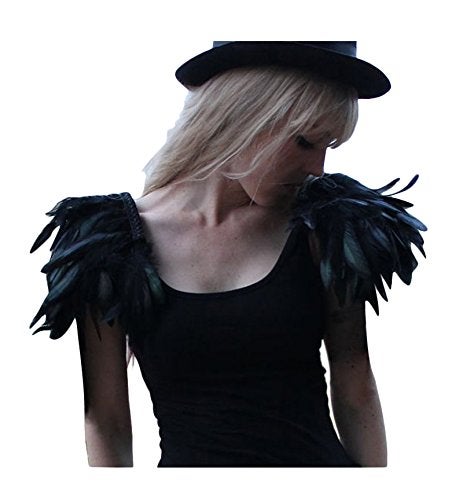 L'VOW Natural Real Feather Epaulet Shrug Shoulder Strap Halloween Costumes Pack of 2 (Black) - Image 4
