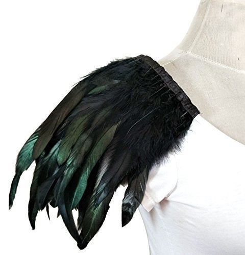 L'VOW Natural Real Feather Epaulet Shrug Shoulder Strap Halloween Costumes Pack of 2 (Black) - Image 5