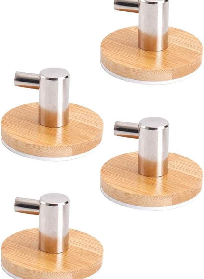 4Pcs Wood Wall Hooks Strong Adhesive Coat Hanger for Bathroom Kitchen Door Mounted - Image 1