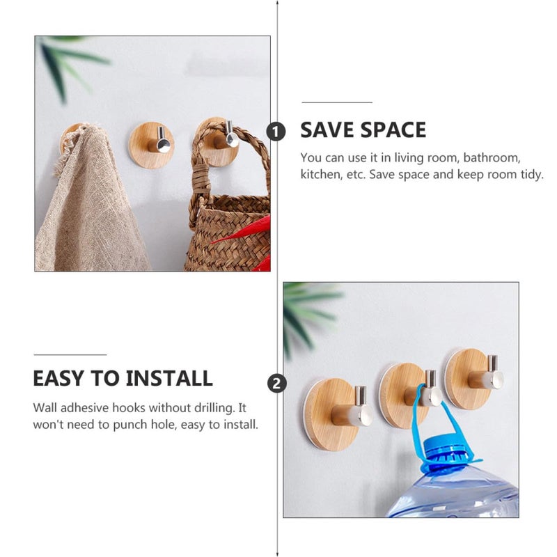 4Pcs Wood Wall Hooks Strong Adhesive Coat Hanger for Bathroom Kitchen Door Mounted - Image 4