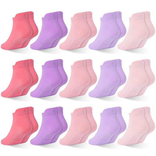 HYCLES 15 Pairs Girl Grip Socks Non Slip Toddler Girls Socks Baby Ankle Sock for 3-5T Kids - Image 1