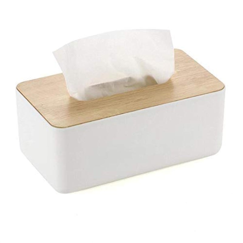 Multi Function Tissue Storage Box with Square Shape Wooden Cover Plastic Tissue Box Holder | Paper Napkin Holder Case | Tissue Holder Dispenser Organizer for Car Decor Home Room Hotel