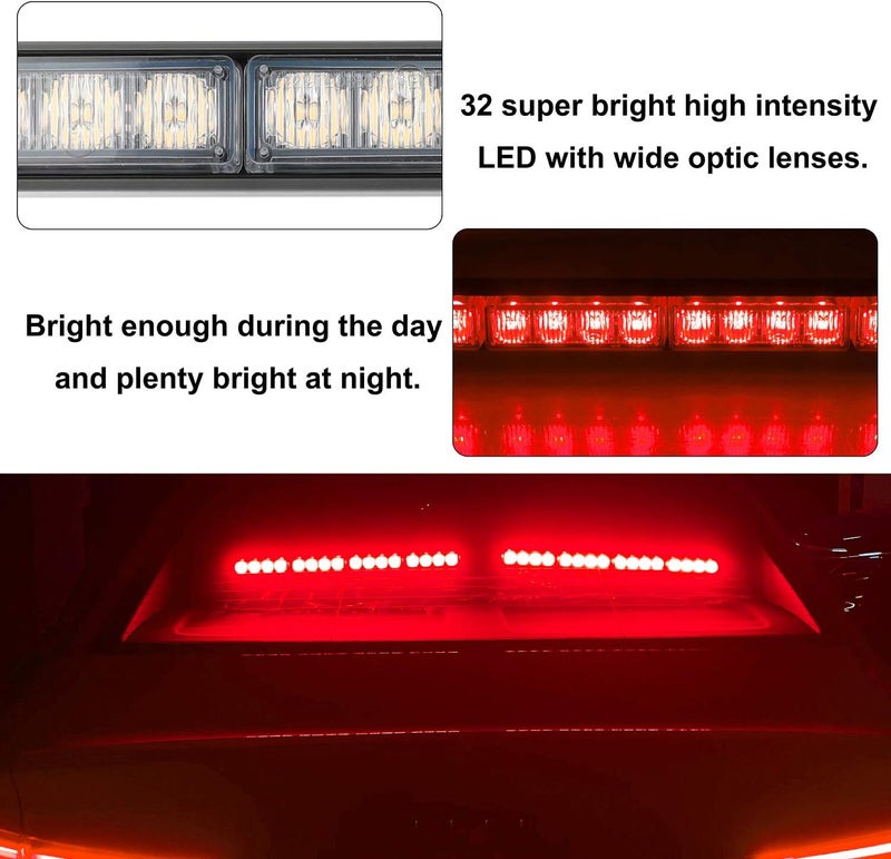 ASPL 2x16.8 inch Emergency Flashing LED Traffic Advisor Strobe Light Bar 32LED 26 Flash Patterns Interior Safety Warning Lights (Red) - Image 3