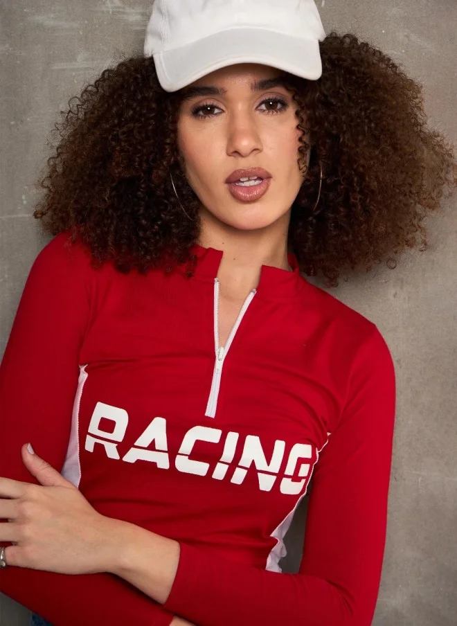 SASSAFRAS Red High Neck Slim Fit T-Shirt for Women