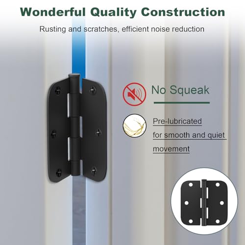 Estmoon 50 Pack 3.5 x 3.5 Inch Rounded Door Hinges Matte Black, 5/8" Radius Interior Hinges Heavy Duty Bifold Residential Hinges for Bathroom/Bedroom/Exterior/Internal Door, 6 Holes - Image 4