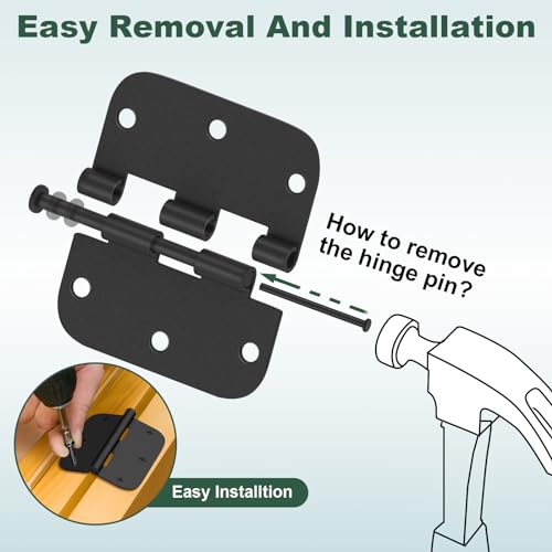 Estmoon 50 Pack 3.5 x 3.5 Inch Rounded Door Hinges Matte Black, 5/8" Radius Interior Hinges Heavy Duty Bifold Residential Hinges for Bathroom/Bedroom/Exterior/Internal Door, 6 Holes - Image 2