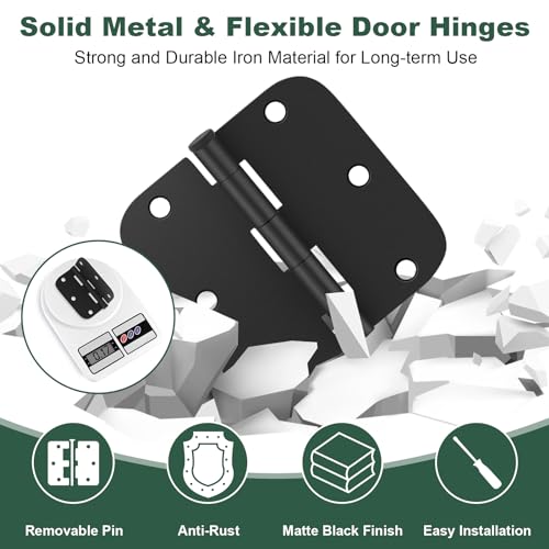 Estmoon 50 Pack 3.5 x 3.5 Inch Rounded Door Hinges Matte Black, 5/8" Radius Interior Hinges Heavy Duty Bifold Residential Hinges for Bathroom/Bedroom/Exterior/Internal Door, 6 Holes - Image 3