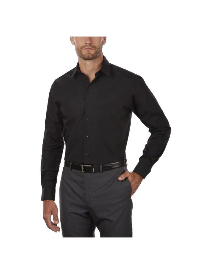 Van Heusen Mens Poplin Regular Fit Solid Point Collar Shirt, Color: Black, Size: 16 Neck / 34-35 Sleeve / L - Image 1