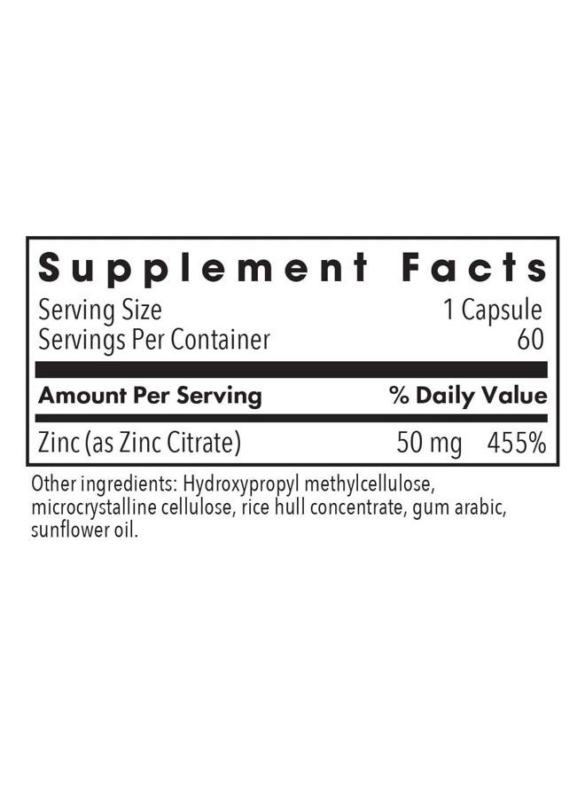 Allergy Research Group - Zinc Citrate Supplement - Zinc for Men & Women, Immune Support, Pure, Well-Absorbed, Well-Tolerated, Trace Mineral, 50mg Vegetarian Capsules - 60 Count - Image 1