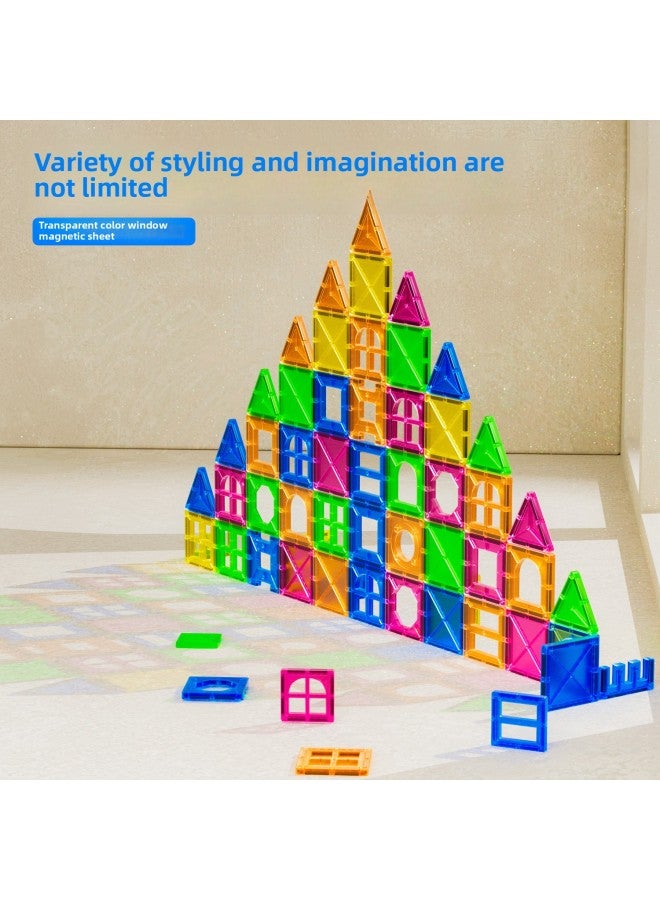 Qianman Medium Color Window Magnetic Film Set Frosted Non-Diamond Surface Building Three-Dimensional Magnetic Building Blocks Toy-Color:60PCs Package ※ Frosted ※ Delivery Storage Box ※ Intermediate Version-Specifications:Medium Color Window Magnetic Film  - Image 2
