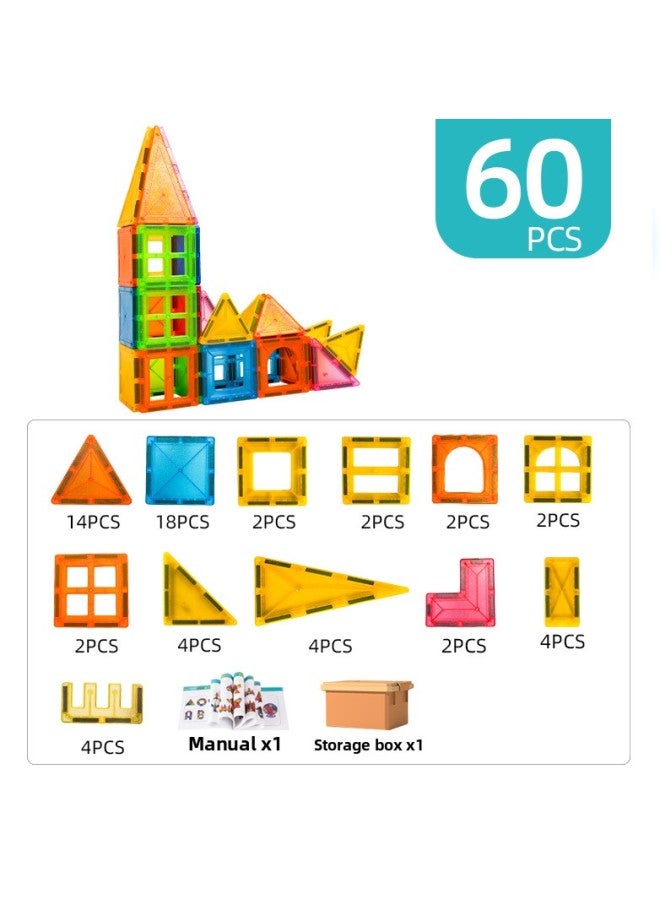 Qianman Medium Color Window Magnetic Film Set Frosted Non-Diamond Surface Building Three-Dimensional Magnetic Building Blocks Toy-Color:60PCs Package ※ Frosted ※ Delivery Storage Box ※ Intermediate Version-Specifications:Medium Color Window Magnetic Film  - Image 1