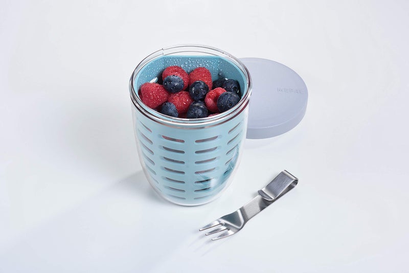 Mepal – Fruit & Veggie Pot Ellipse – Fruit Container – Ideal For Fruit and Vegetables On The Go – Fruit Box With Fork & Colander – 600 ml – Nordic Sage - Image 2