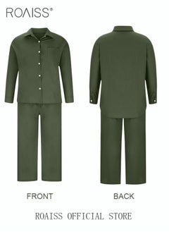 roaiss Ladies 2 Piece Set New Trend Fashion Classic Solid Color Cotton Linen Shirt Suit Summer Spring Plus Size Clothes for Women Breathable and Cool Long-Sleeve Lapel Shirt Loose Pants  - Image 4