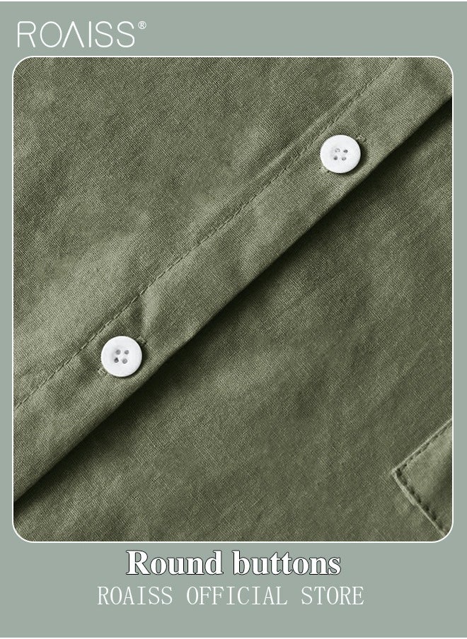 roaiss - Ladies 2 Piece Set New Trend Fashion Classic Solid Color Cotton Linen Shirt Suit Summer Spring Plus Size Clothes for Women Breathable and Cool Long-Sleeve Lapel Shirt Loose Pants - Image 1