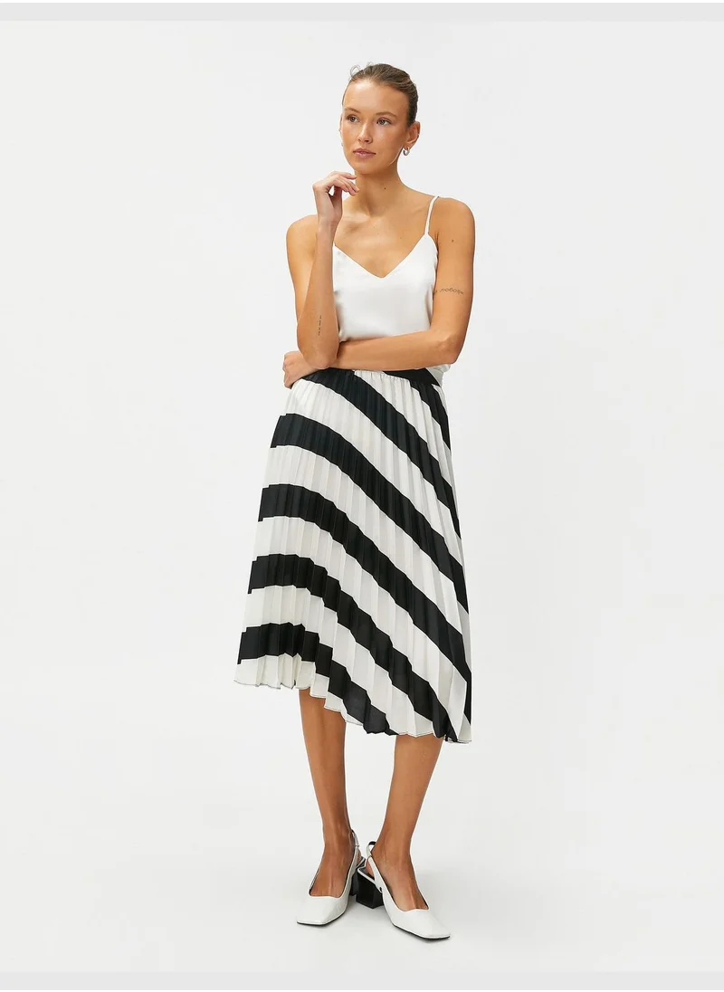 KOTON A Line Satin Pleated Midi Skirt