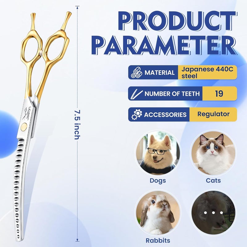 7.5 Inch Curved Chunker Scissors for Dogs - 19 Teeth Professional Thinning Scissors - Image 3