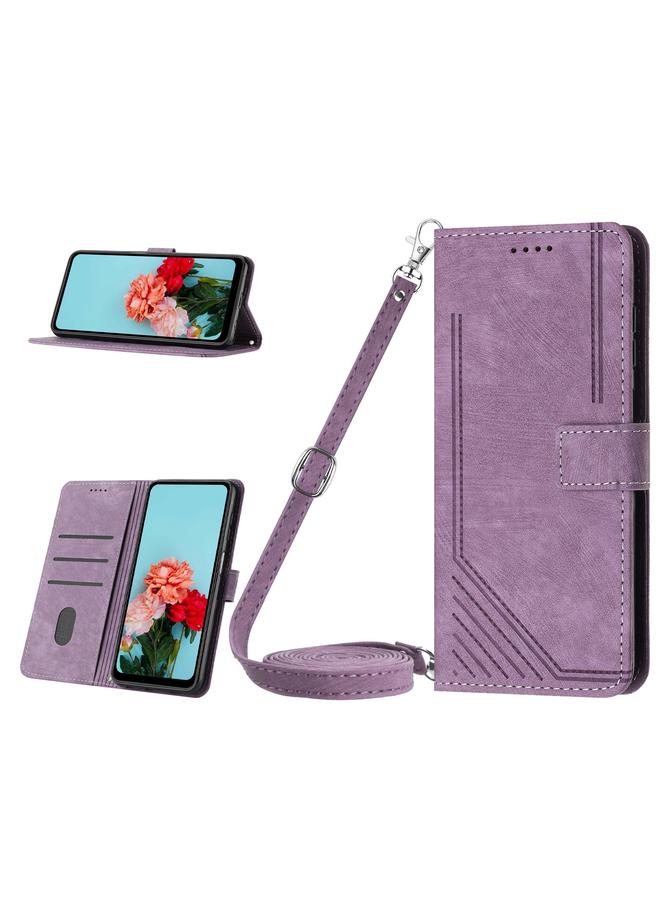 S-TOP Case For Realme C55 Skin Feel Stripe Pattern Leather Phone Case with Lanyard - Image 1
