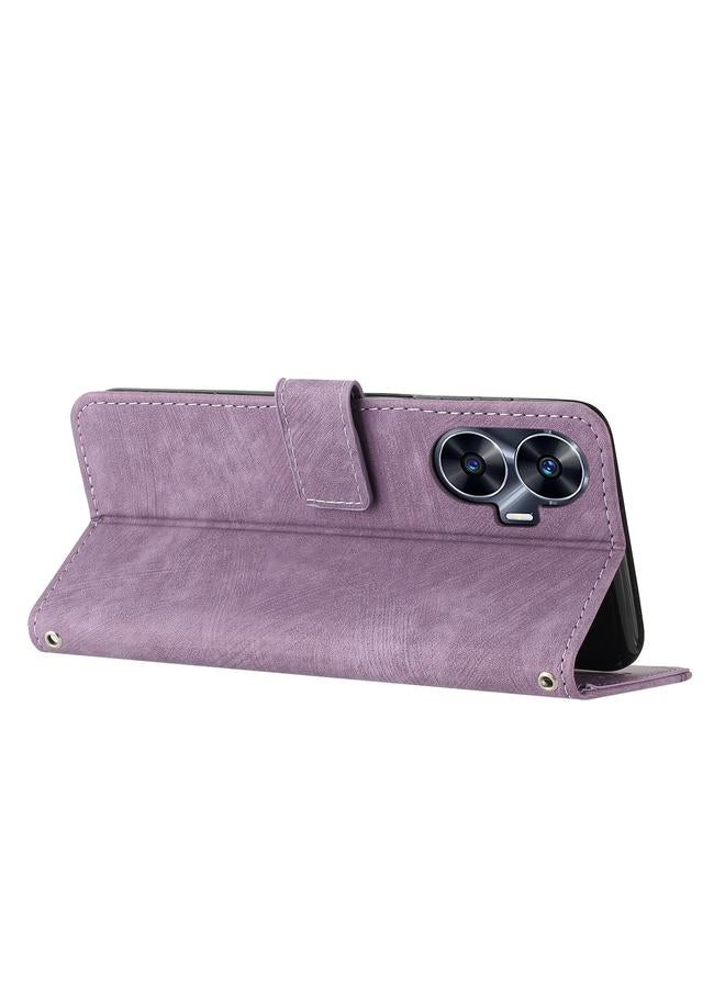 S-TOP Case For Realme C55 Skin Feel Stripe Pattern Leather Phone Case with Lanyard - Image 3