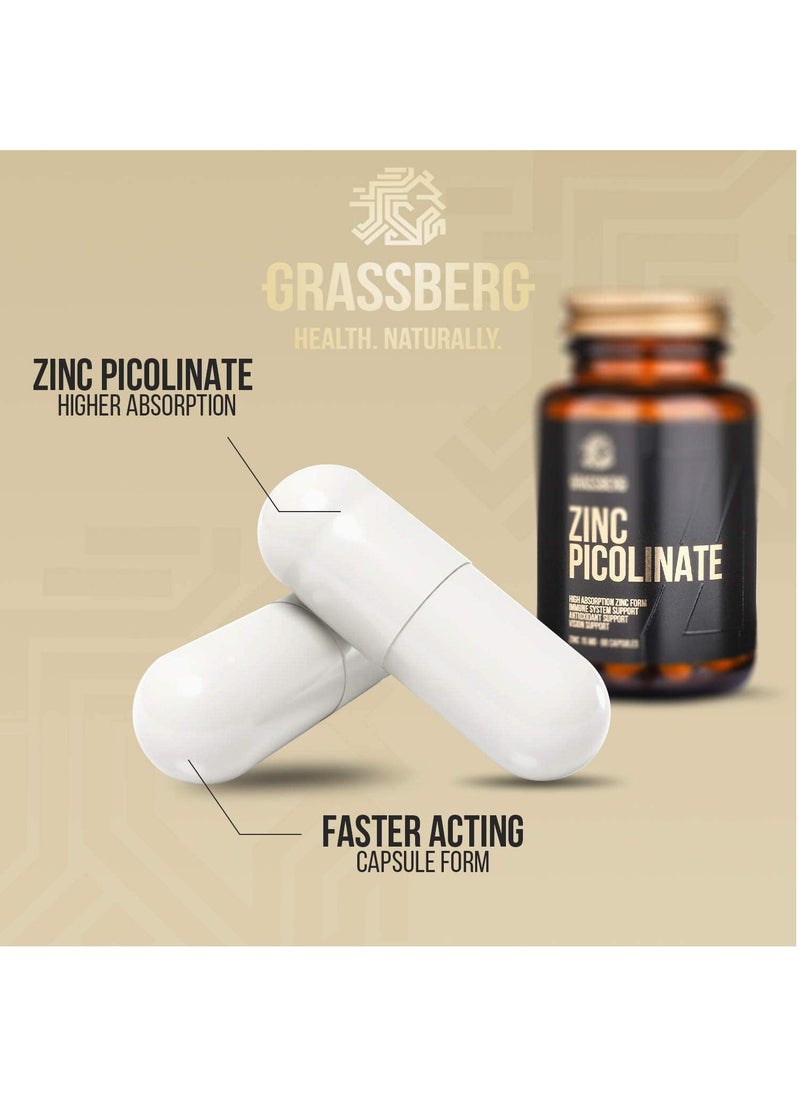 GRASSBERG - Zinc Picolinate 15mg - 180 Capsules - Image 1