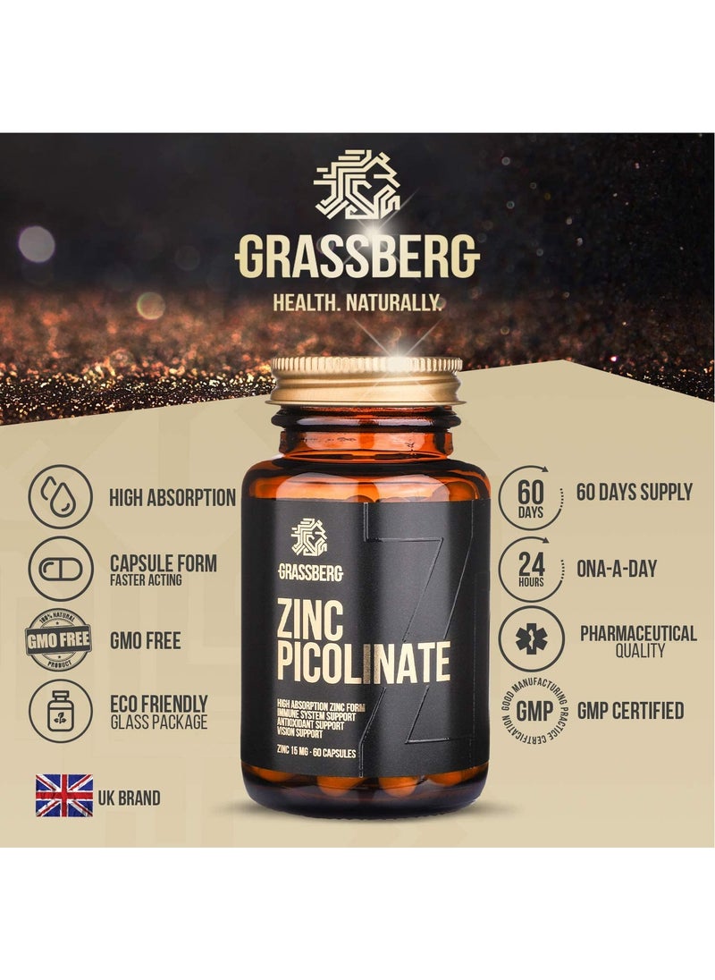GRASSBERG - Zinc Picolinate 15mg - 180 Capsules - Image 1