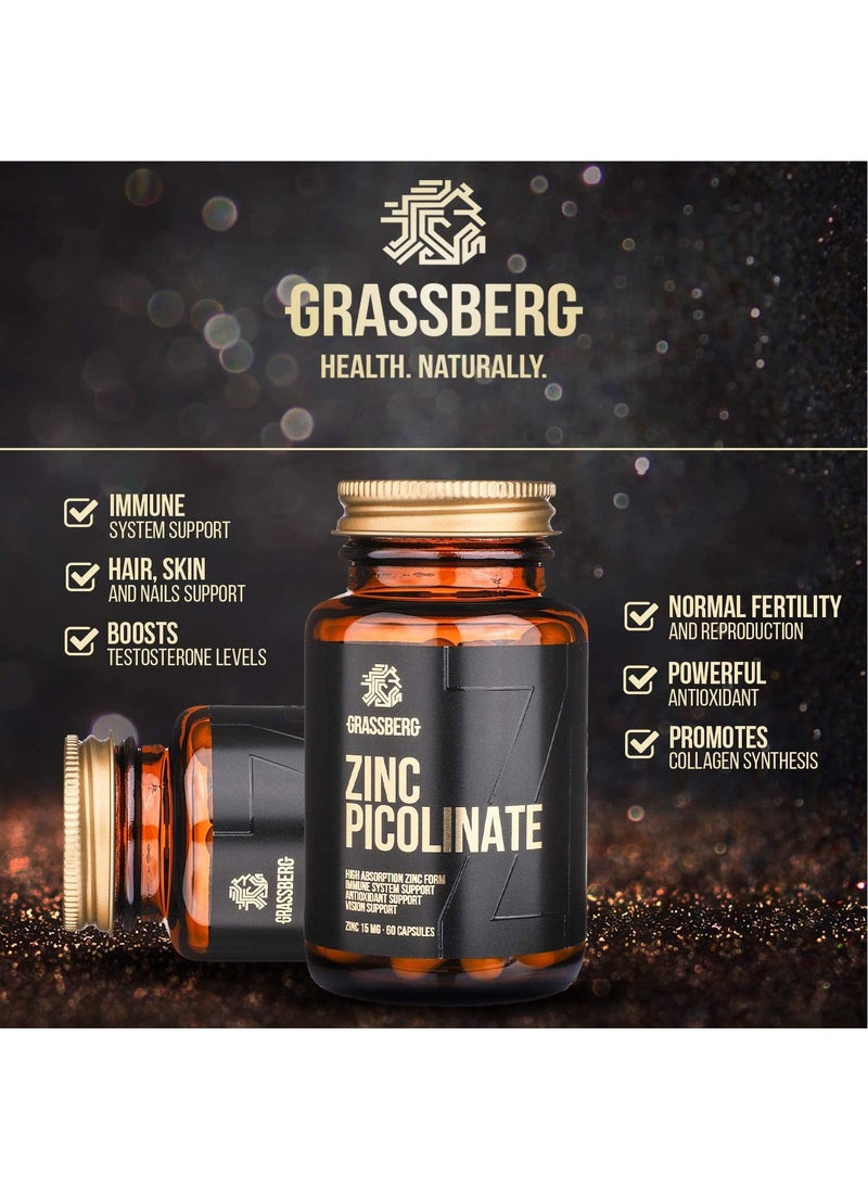 GRASSBERG - Zinc Picolinate 15mg - 180 Capsules - Image 1
