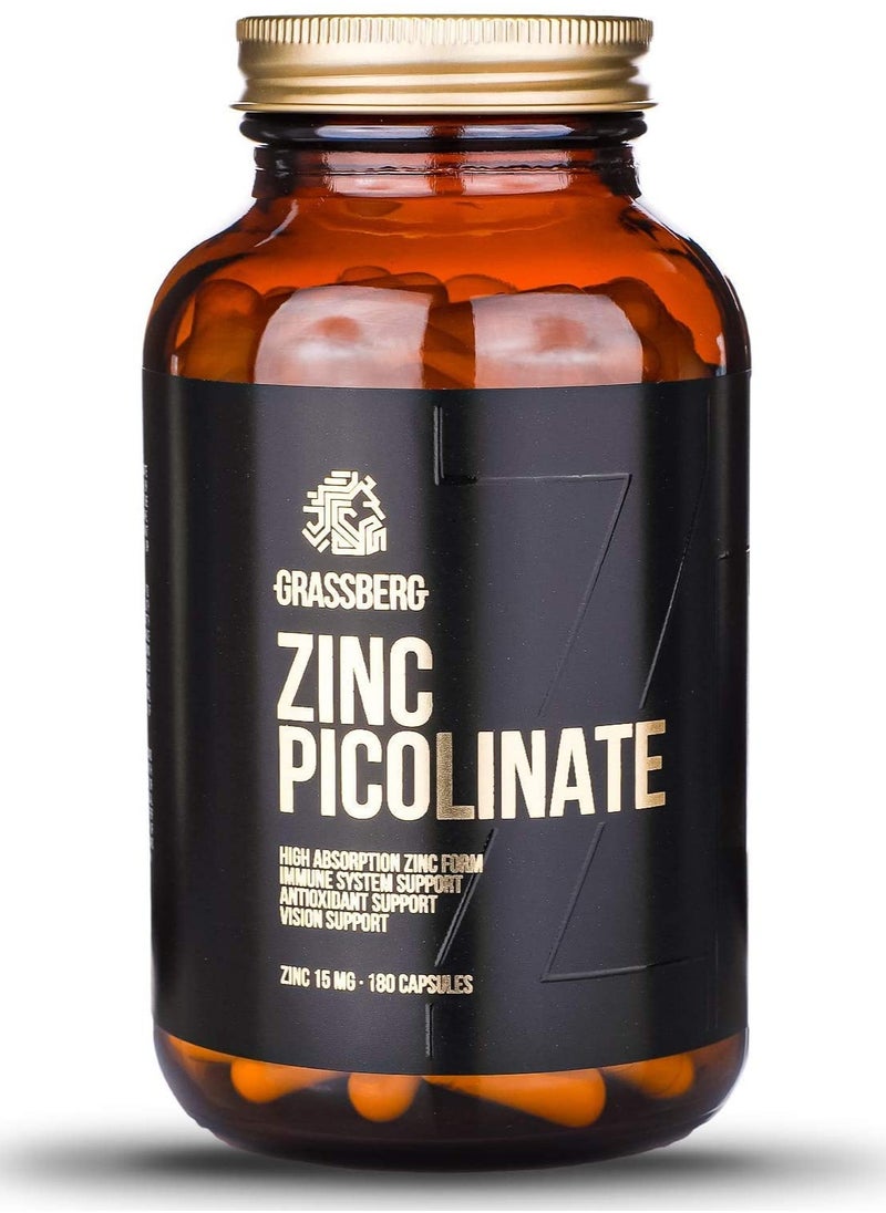 GRASSBERG - Zinc Picolinate 15mg - 180 Capsules - Image 1
