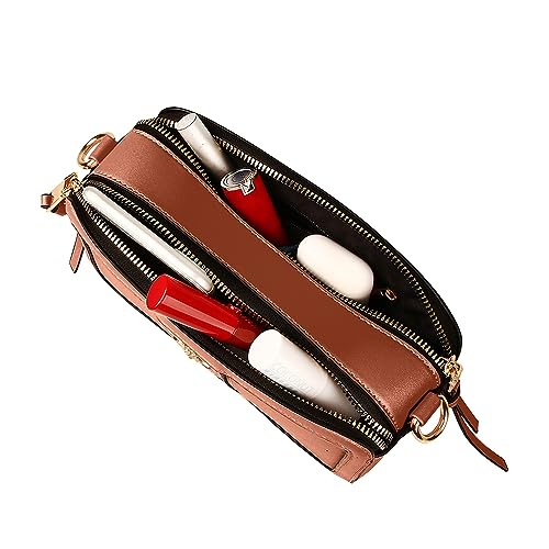 Beatfull Designer Crossbody Bag Bee Shoulder Purse for Women Trendy Wide Strap Camera Clutch PU Leather Handbag Brown - Image 3