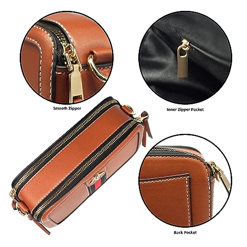 Beatfull Designer Crossbody Bag Bee Shoulder Purse for Women Trendy Wide Strap Camera Clutch PU Leather Handbag Brown - Image 4