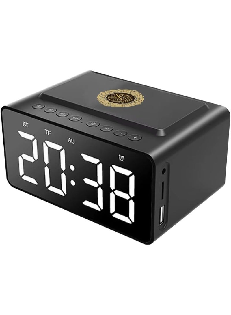 تلواح Quran Speaker with Azan Clock & Bluetooth | Alarm Clock Radio with LED Display, USB Port, App Control & Powerful Battery Backup | 8GB Storage Quran Reciter Speaker (SQ-808 Black) - Image 2