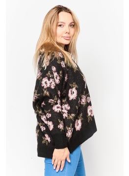 Black Tape Women V-Neck Floral Print Sweater, Multicolor  - Image 3