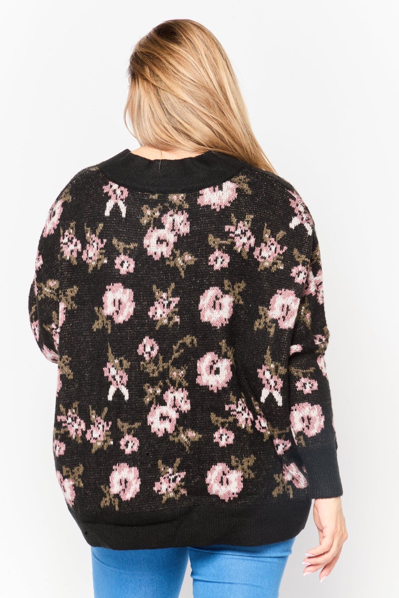 Black Tape Women V-Neck Floral Print Sweater, Multicolor  - Image 4
