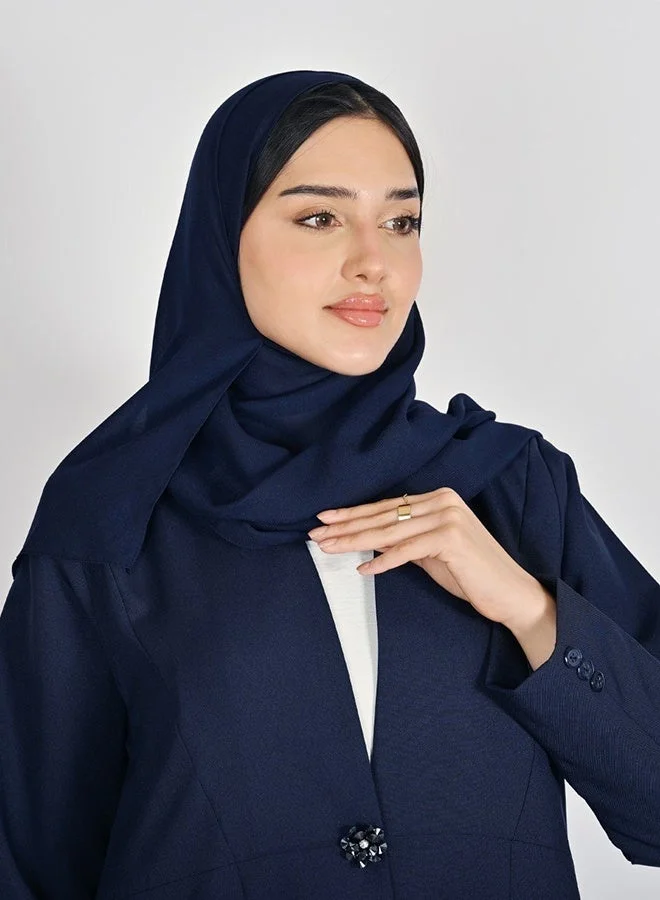 Hawraa Abaya Formal Navy Blue Abaya with a Crystal Button Closure