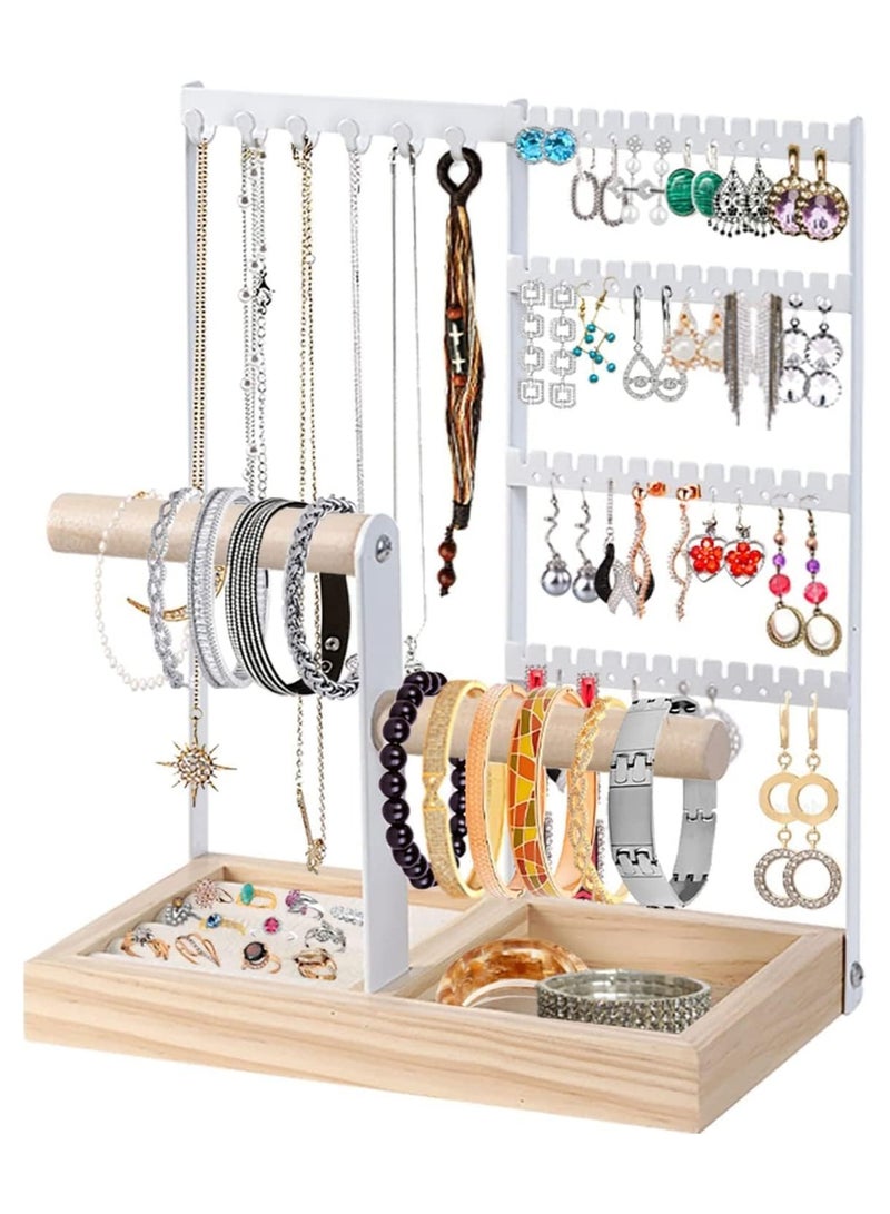 NANAO Earring Display Stand with 48 Holes, Earring Organizer Necklace Holder Ear Stand Holder Metal Storage Tray 10 Hooks Necklaces Hanging Storage Tree Display (white) - Image 2