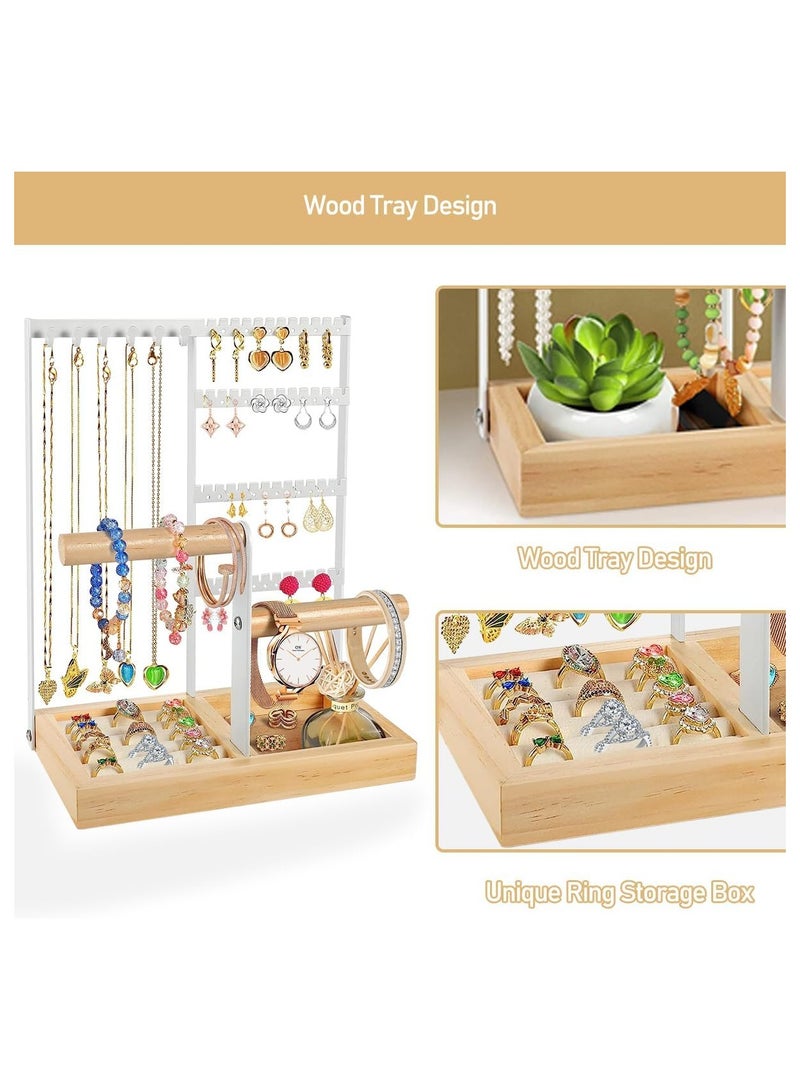 NANAO Earring Display Stand with 48 Holes, Earring Organizer Necklace Holder Ear Stand Holder Metal Storage Tray 10 Hooks Necklaces Hanging Storage Tree Display (white) - Image 3