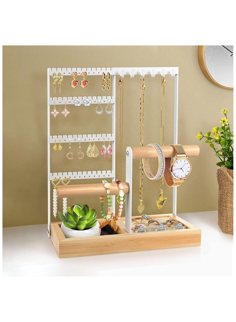 NANAO Earring Display Stand with 48 Holes, Earring Organizer Necklace Holder Ear Stand Holder Metal Storage Tray 10 Hooks Necklaces Hanging Storage Tree Display (white) - Image 1