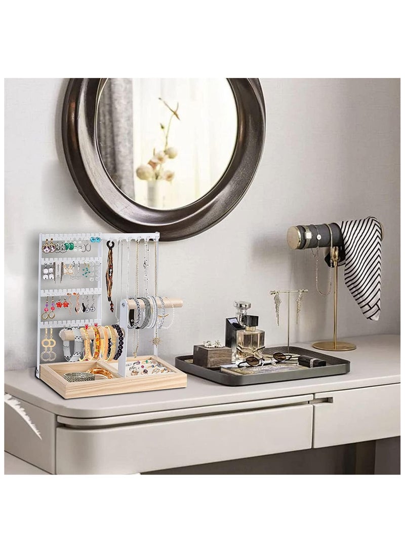 NANAO Earring Display Stand with 48 Holes, Earring Organizer Necklace Holder Ear Stand Holder Metal Storage Tray 10 Hooks Necklaces Hanging Storage Tree Display (white) - Image 5