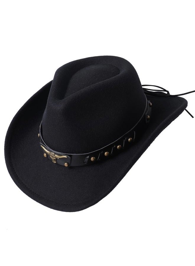 Jastore Western Cowboy Hat for Kids Boy Girl Classic Cowboy Cowgirl Dress Up Hat with Buckle Belt, Black, 3-5 Years - Image 1