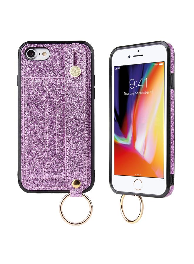 اس-توب جراب لهاتف iPhone SE 2022 / SE 2020 / 8 / 7 جراب واقٍ مقاوم للصدمات من مادة البولي يوريثان الحراري والبولي يوريثان اللامع مع حامل وفتحات للبطاقات وحزام معصم - Image 2