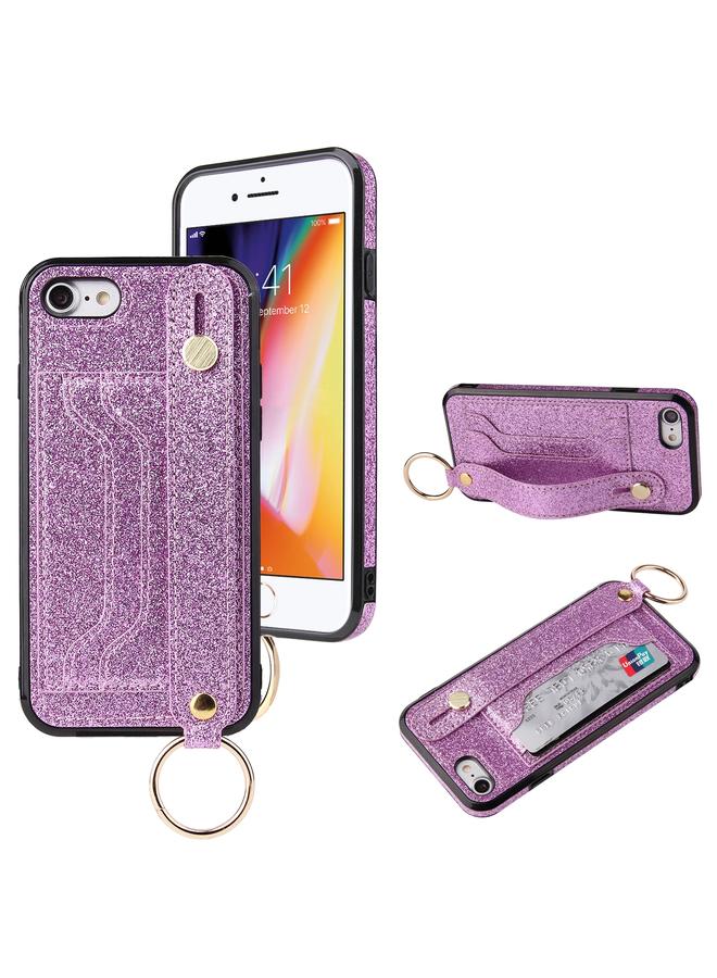 اس-توب جراب لهاتف iPhone SE 2022 / SE 2020 / 8 / 7 جراب واقٍ مقاوم للصدمات من مادة البولي يوريثان الحراري والبولي يوريثان اللامع مع حامل وفتحات للبطاقات وحزام معصم - Image 1