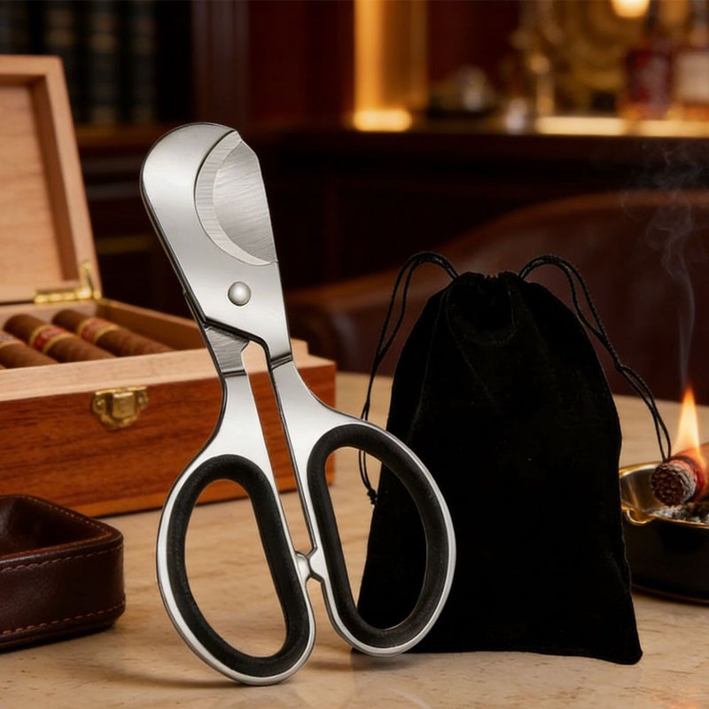 Stainless Steel Cigar Cutter Set With Double Blades And Storage Pouch - Image 1
