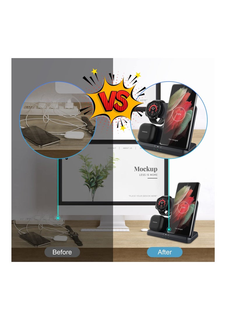 أنمي محطة الشحن اللاسلكي لسامسونج 3 في شاحن لاسلكي واحد (أسود) - Image 2
