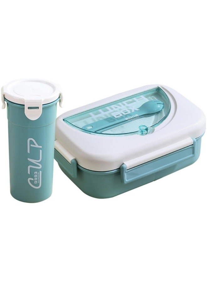 جيجيرو طقم صندوق غداء بينتو مع كوب ماء للأطفال، 1000 مل طقم صندوق غداء بينتو مع زجاجة ماء 400 مل، 4 أقسام صندوق غداء مع أدوات مائدة وحاويات صلصة، أخضر - Image 1