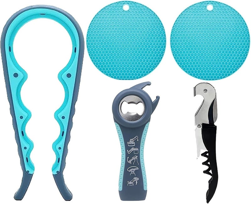 GZLT Bottle Opener for Arthritic Hand,Jar Opener for Old People, Children, Women, Those with Weak Hands,Multifunctional Kitchen Gadgets (05-Blue) - Image 1