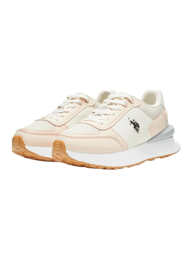 U.S. Polo Assn. Women's Biege and Grey Low-Top Sneakers - Lightweight with White Sole, Comfortable Casual Shoes