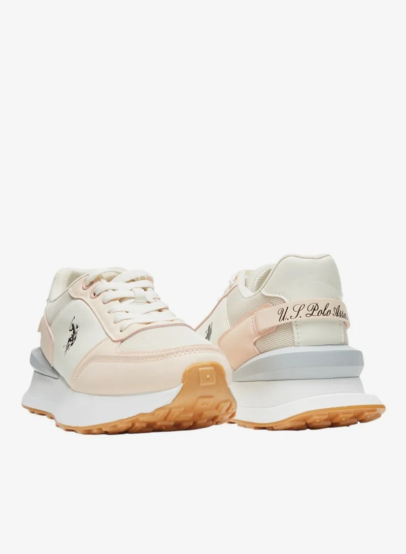 U.S. Polo Assn. Beige Women's Biege and Grey Low-Top Sneakers - Lightweight with White Sole, Comfortable Casual Shoes for Women | Best Price UAE