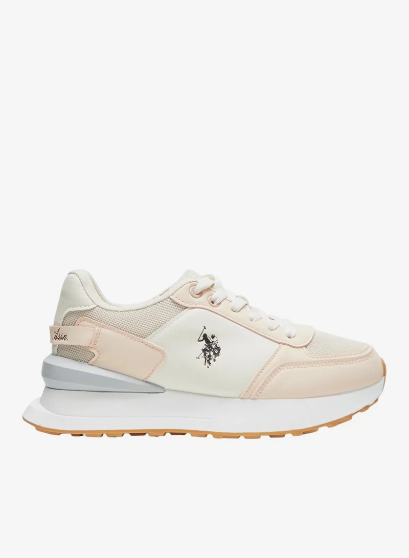 U.S. Polo Assn. Beige Women's Biege and Grey Low-Top Sneakers - Lightweight with White Sole, Comfortable Casual Shoes for Women | Best Price UAE
