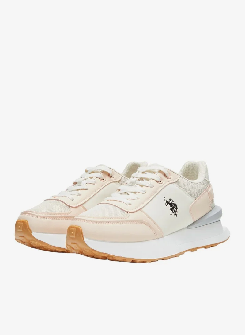 U.S. Polo Assn. Beige Women's Biege and Grey Low-Top Sneakers - Lightweight with White Sole, Comfortable Casual Shoes for Women | Best Price UAE